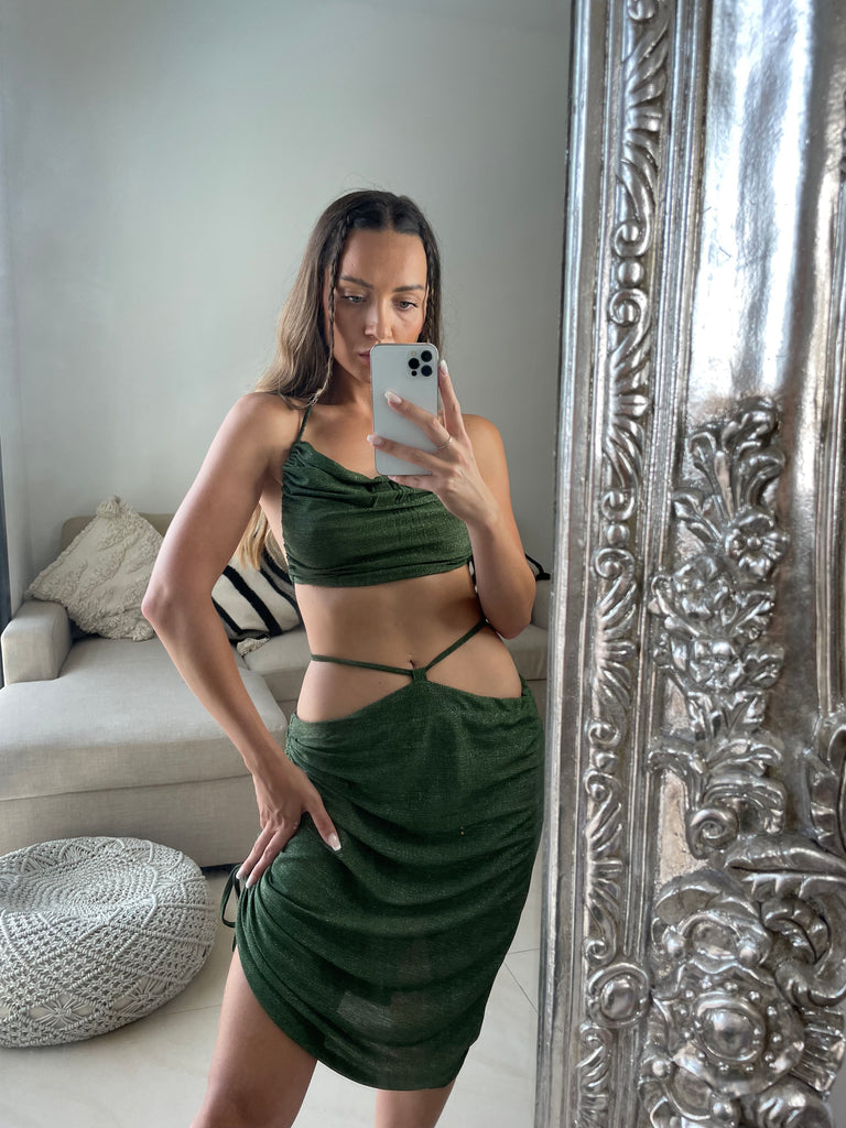 THE GOLDEN HOUR - 'BARELY THERE' - Top + Skirt Co-ord Set (Green)