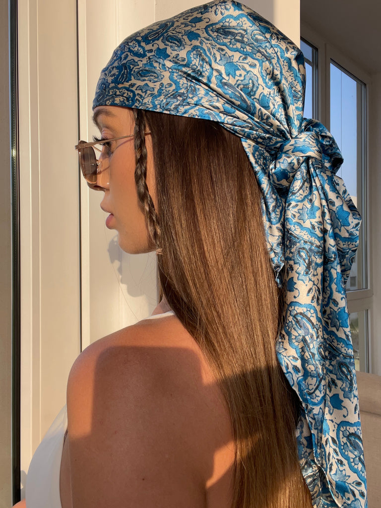 THE GOLDEN HOUR - ‘BLUE PAISLEY' - Limited Edition Headscarf