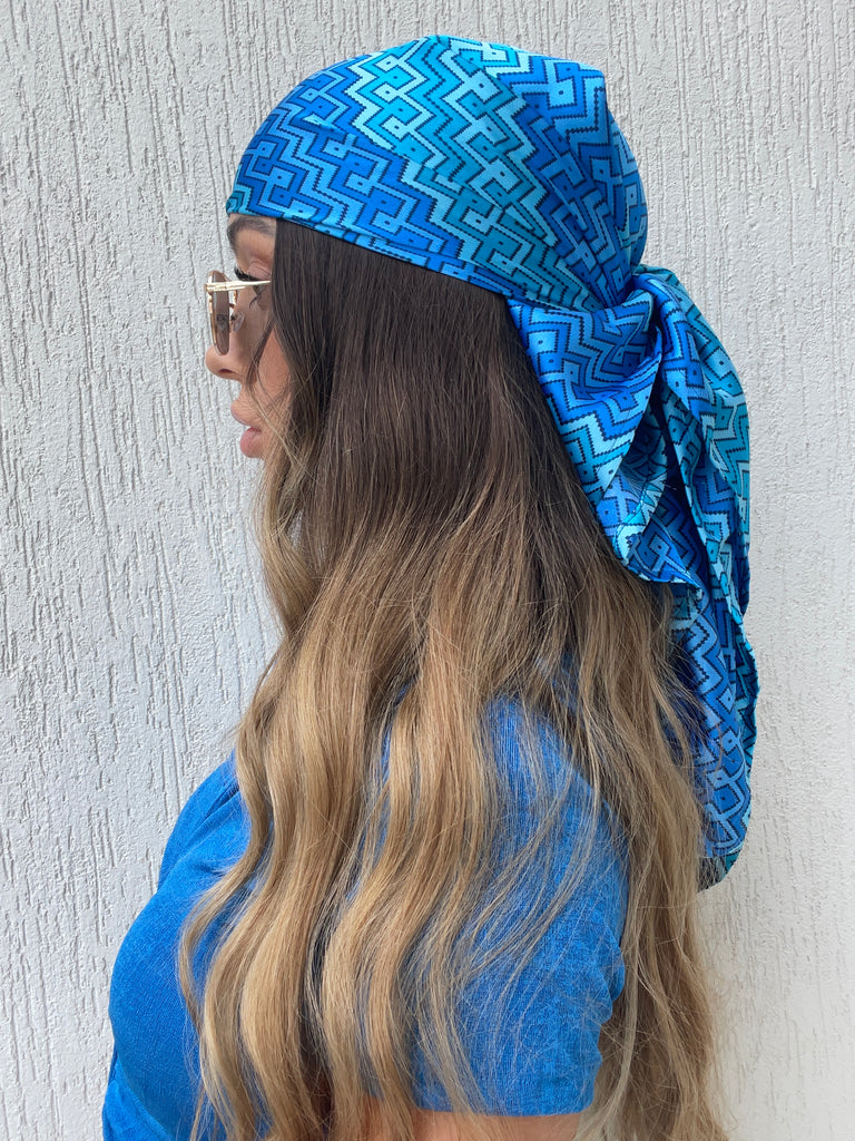 THE GOLDEN HOUR - 'COLOUR POP’ - Silk Satin Headscarf (Blue)