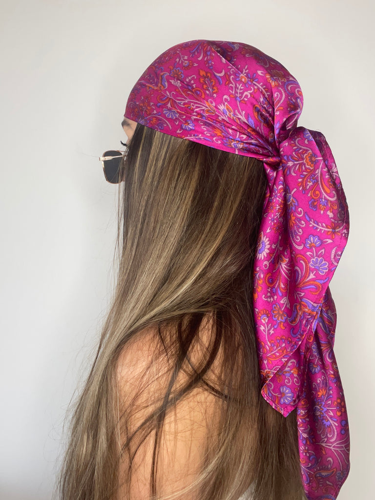 THE GOLDEN HOUR - 'PURPLE PAISLEY' - Silk Satin Headscarf